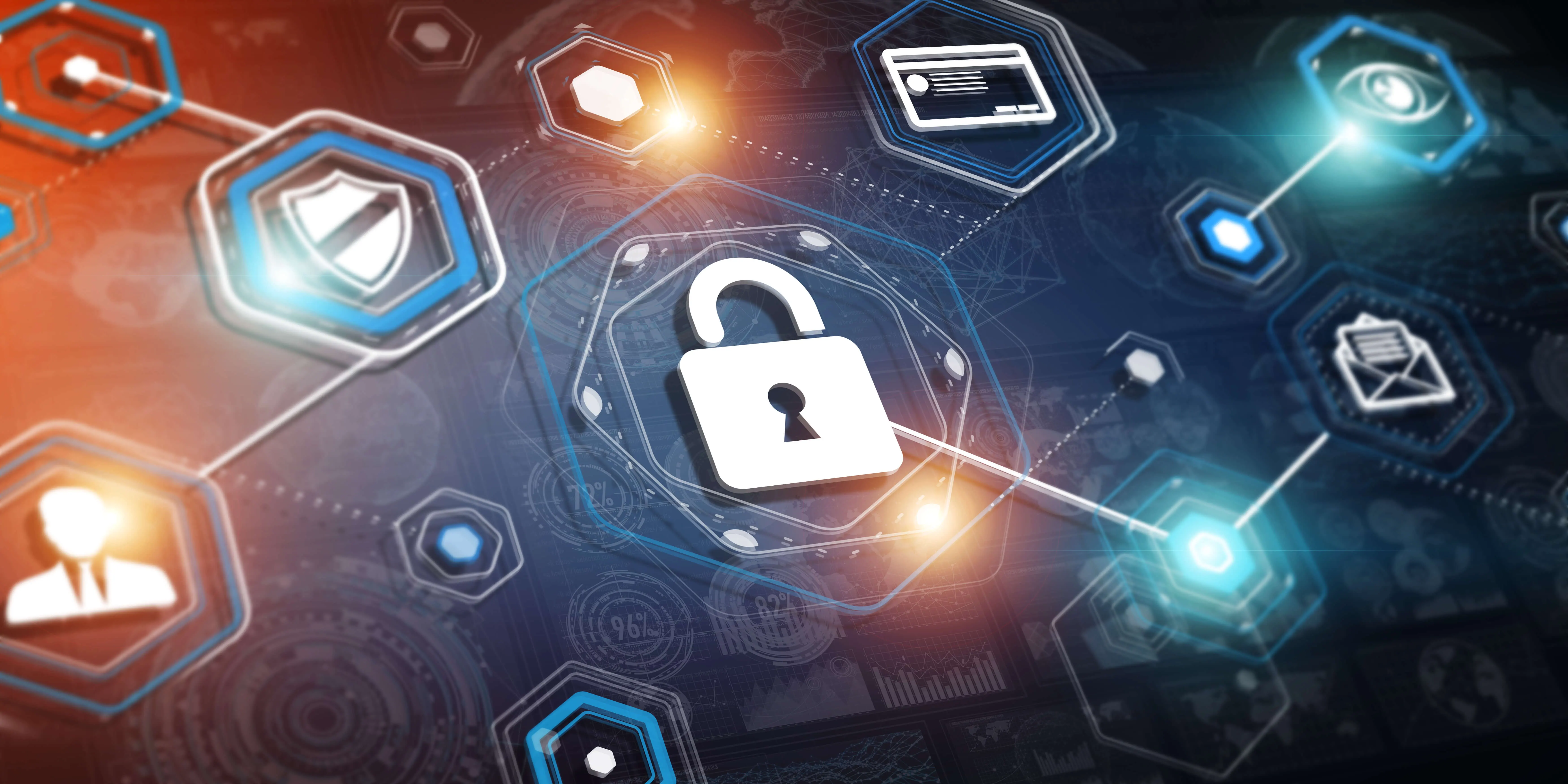 Secure digital network showcasing interconnected locks and technology icons, representing advanced cybersecurity strategies.