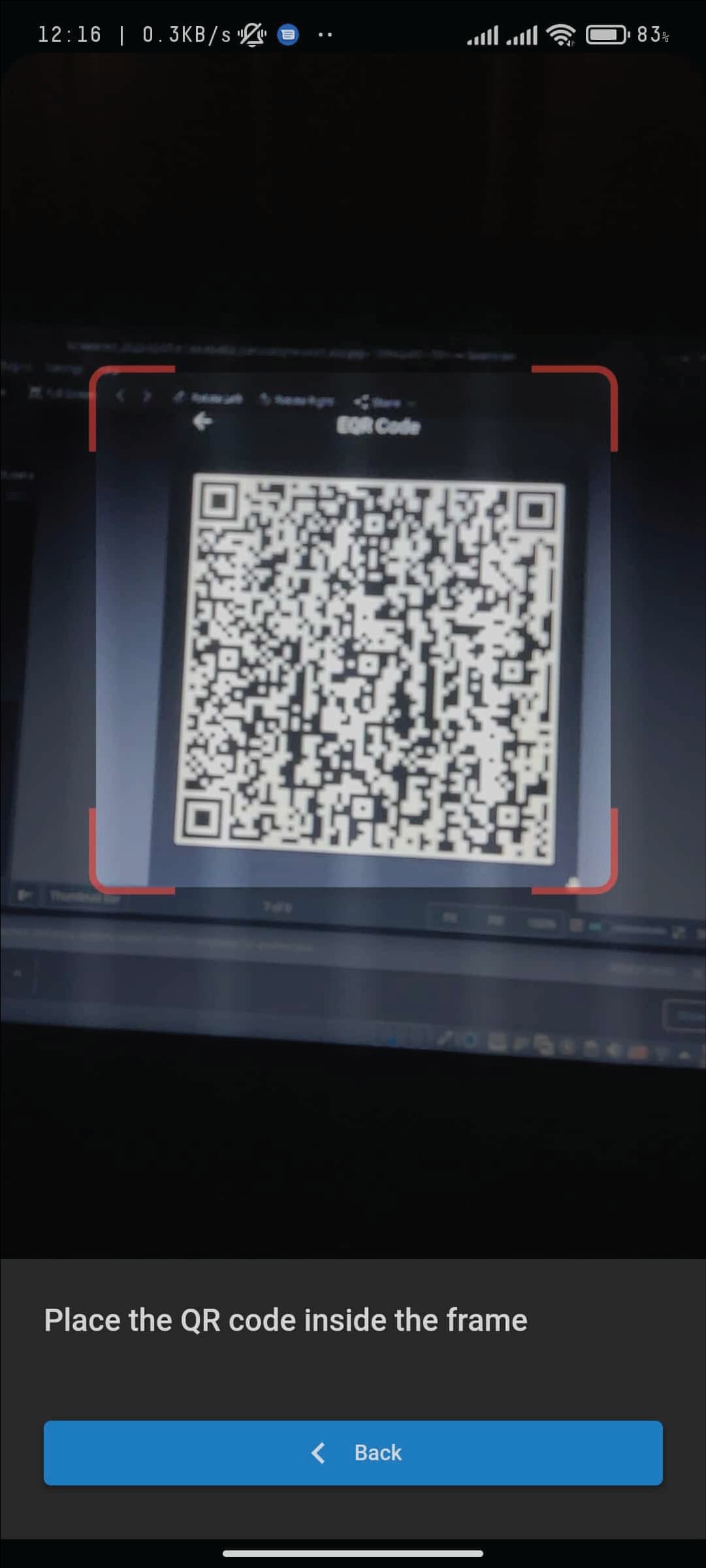 A mobile interface displaying a QR code scanner within the Carbyne application, instructing the user to place the QR code inside the frame for secure decryption.