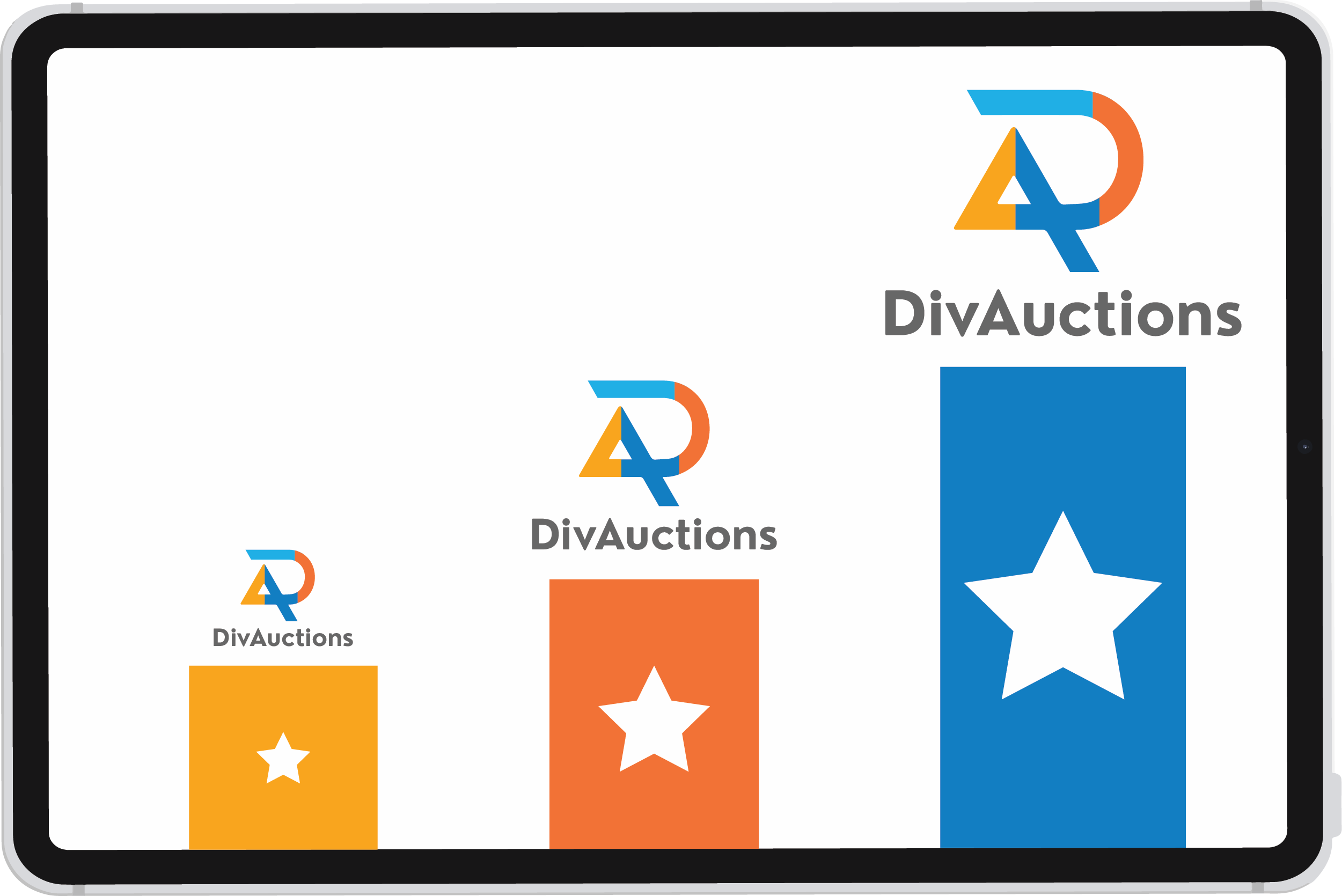 A concept graphic depicting growth bars and the DivAuctions logo, symbolizing the platform effectiveness in boosting online presence and earnings.