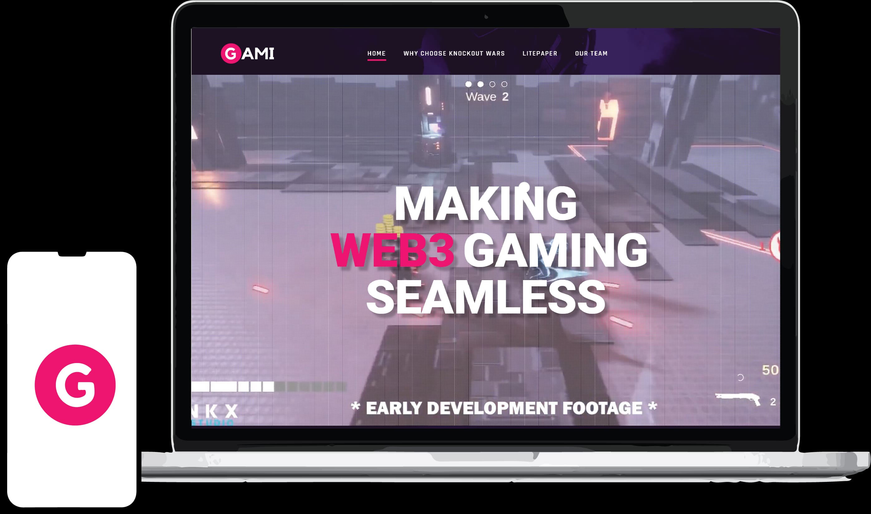 A preview of the Gami platform homepage on a laptop screen, highlighting its seamless Web3 gaming interface and user-friendly features.